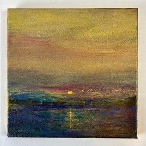 Golden Seascape Sunset acrylic painting Pinky Jay